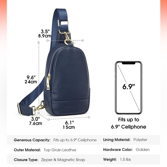 Stylish Navy Leather Sling Bag - Picture 4 of 6